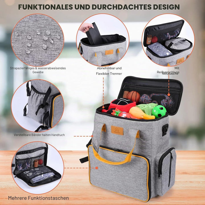 Ownpets Hunde Reisetasche, Reisetasche für Hundeausrüstung mit 2 Hundefuttertaschen, 2 faltbaren Näp