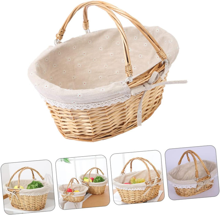 Happyyami Geflochtener Weidenkorb mit Handgriff Multifunktionaler Aufbewahrungskorb für Picknick Blu