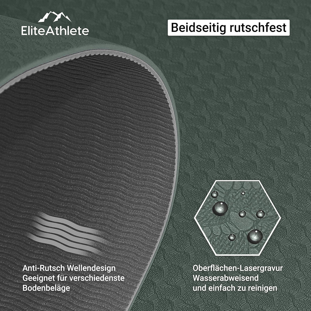 EliteAthlete Yogamatte - Sportmatte - Fitnessmatte - Gymnastikmatte gepolstert &amp; rutschfest für Fitn