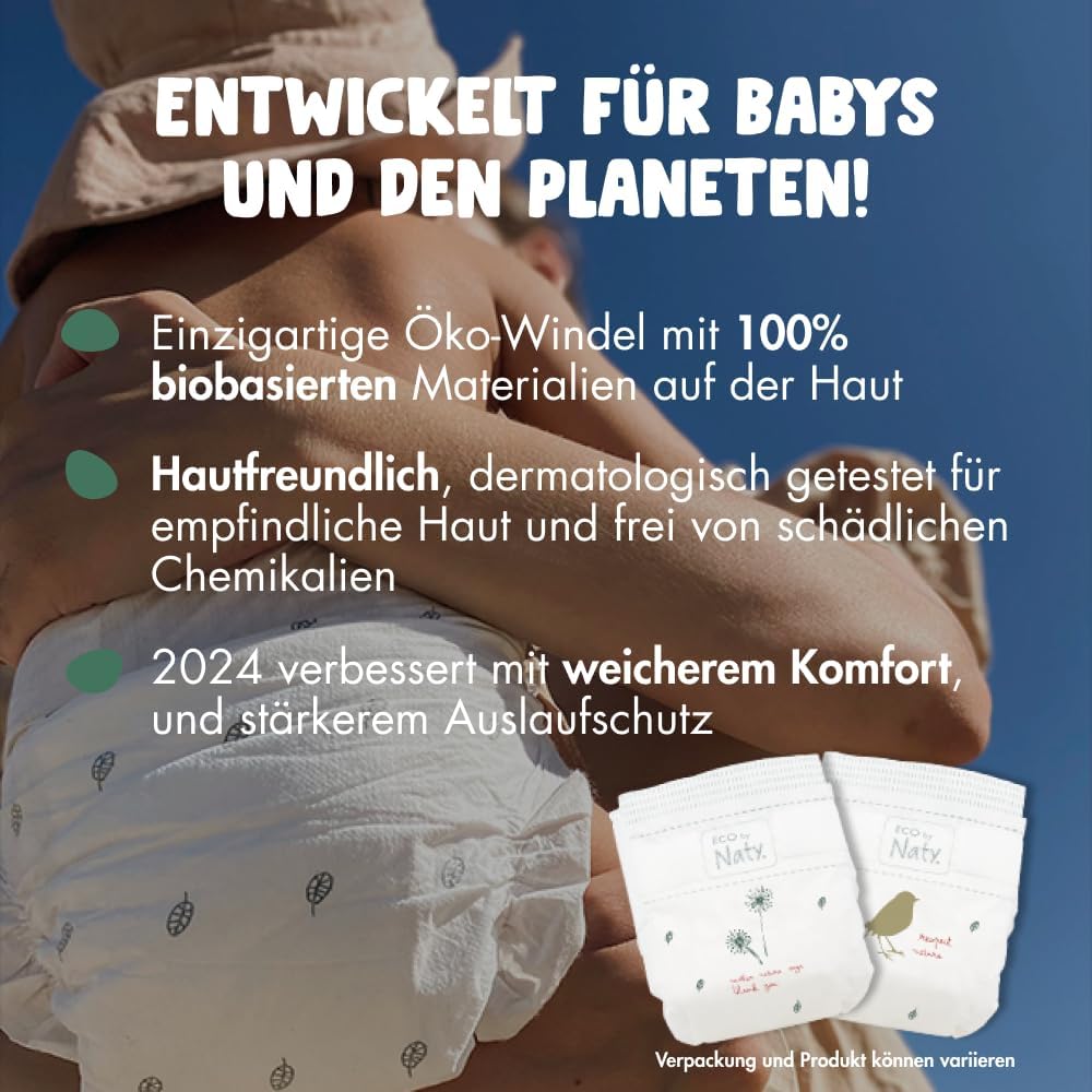 Eco by Naty Baby Öko Windeln - umweltfreundliche Premium-Bio Windeln aus pflanzenbasierten Materiali