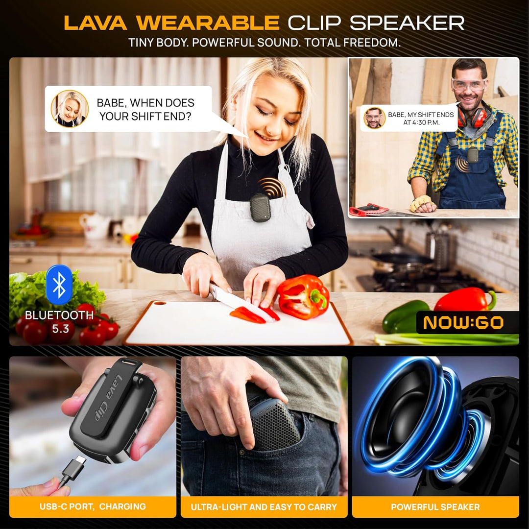 Lava Clip Tragbarer Bluetooth Lautsprecher Klein – 12 Std. Wiedergabezeit, Wasserdicht, 5W Starker S