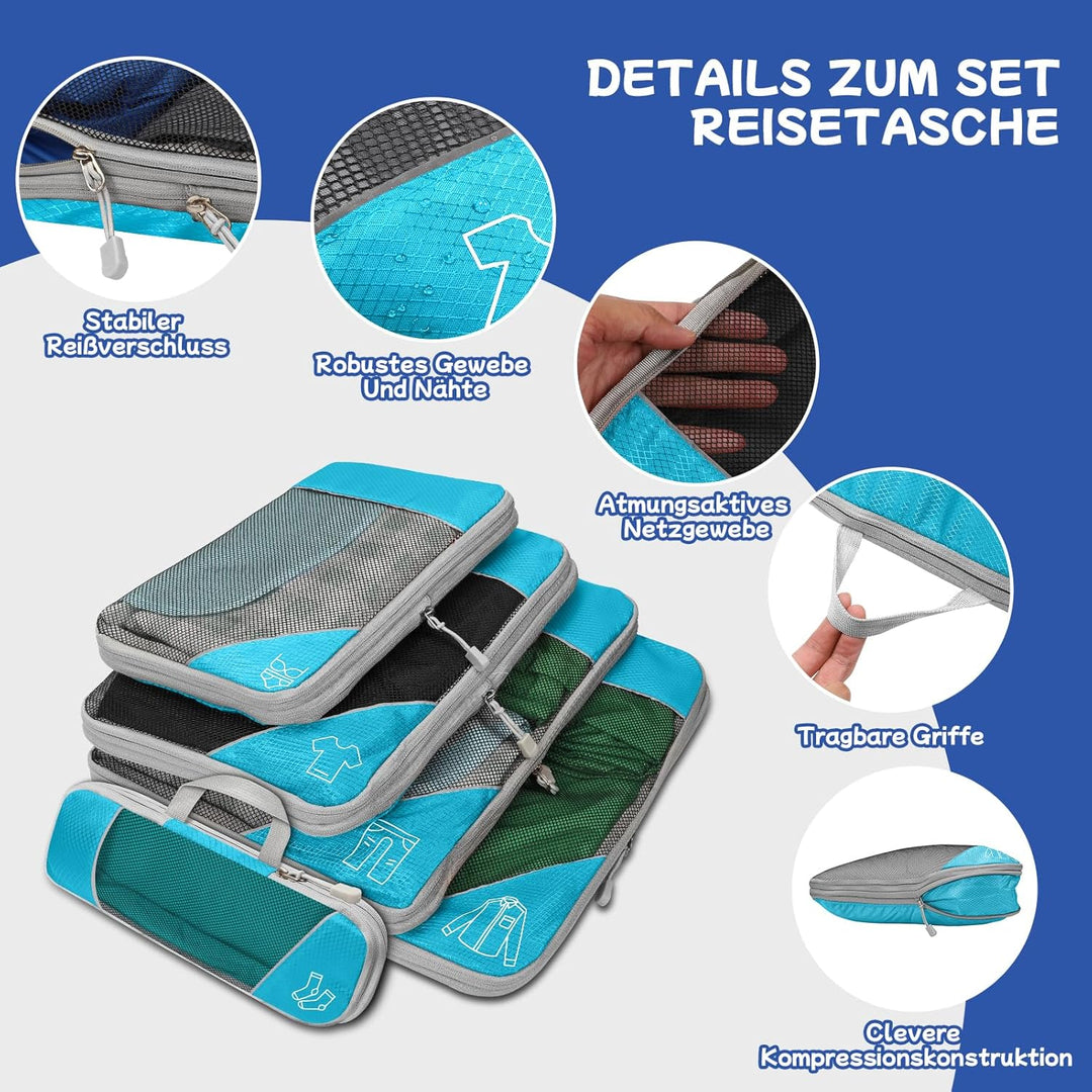 5-teilig Kompressions Packwürfel Set für Reisen, Compression Packing Cube zur Organisation Ihres Rei