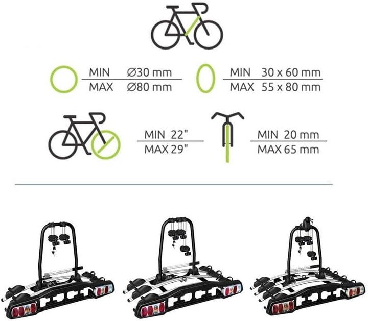 Fahrradträger für 3 Räder für Anhängerkupplung AHK - abklappbar Kupplungsträger mit Schnellkupplung