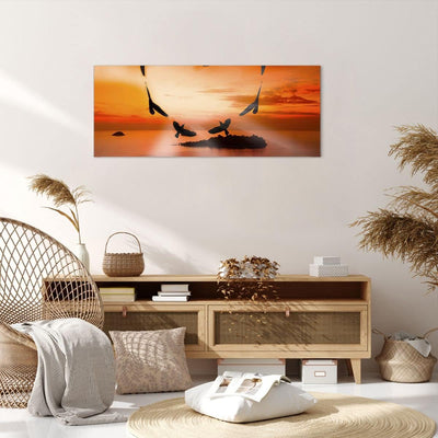 Wandbilder Dekoration Wohnzimmer Natur Landschaft Insel Meer Panorama Bilder auf Leinwand 120x50cm L