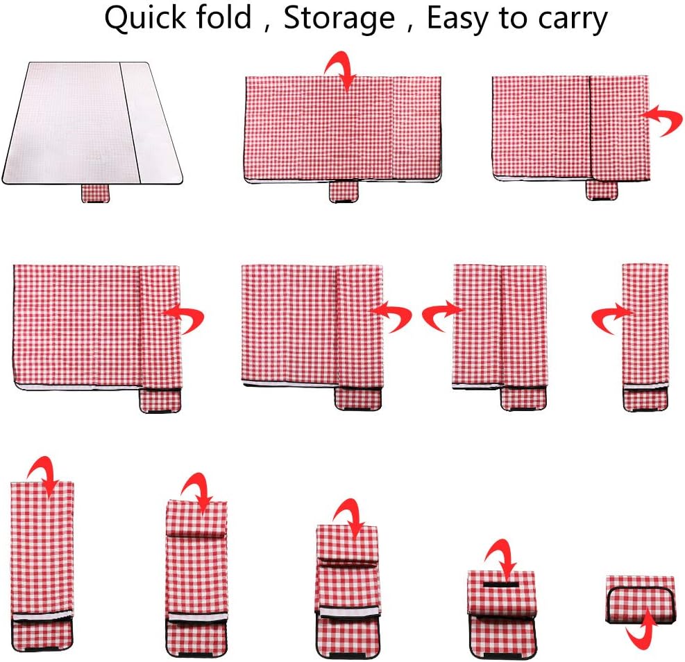 Picnic blanket Waterproof beach blanket 200 x 300 cm Washable Lightweight with handle Red check Suit