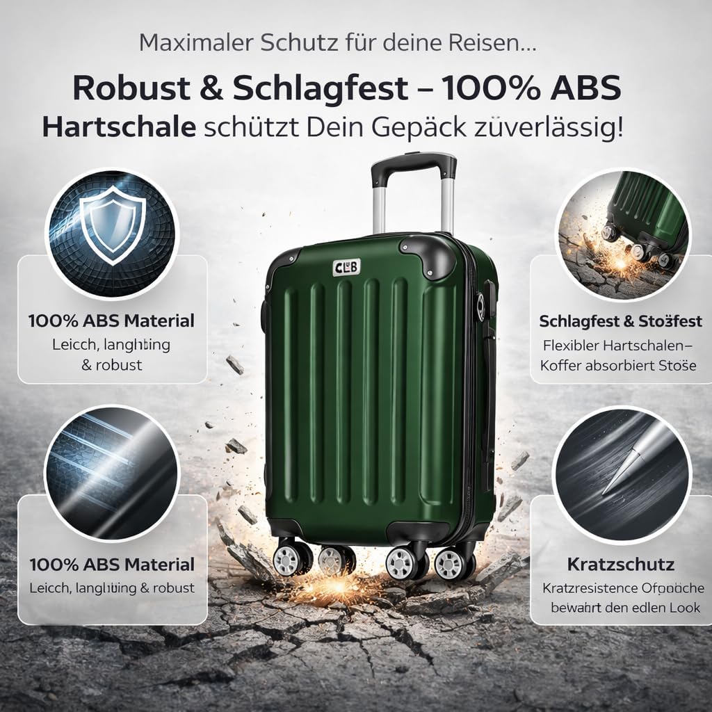 POSH Koffer mittelgross aus ABS - Leichter Hartschalen Trolley 65x45x25 cm - Reisekoffer 62L mit Zah