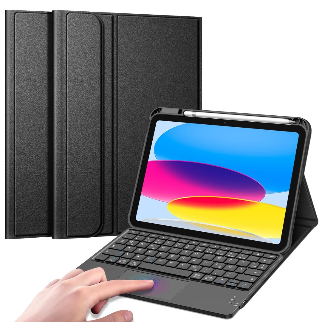 Fintie Tastatur Hülle für iPad 10. Generation 2022, mit magnetisch Abnehmbarer Deutscher und Touchpa