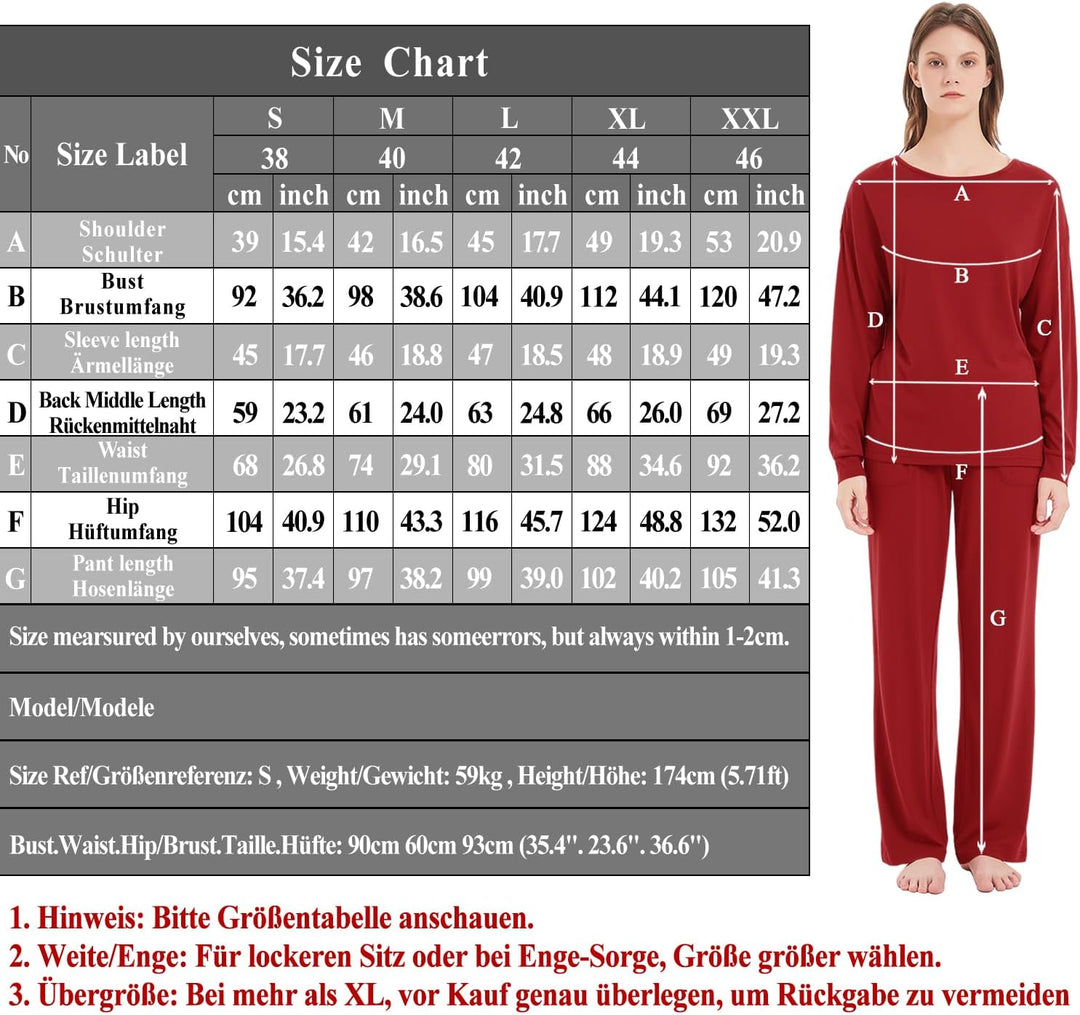 Mnamo Damen Schlafanzug Weich Gestricktes Pyjama Set Gemütliche Nachtwäsche Baumwolle und Modal Atmu
