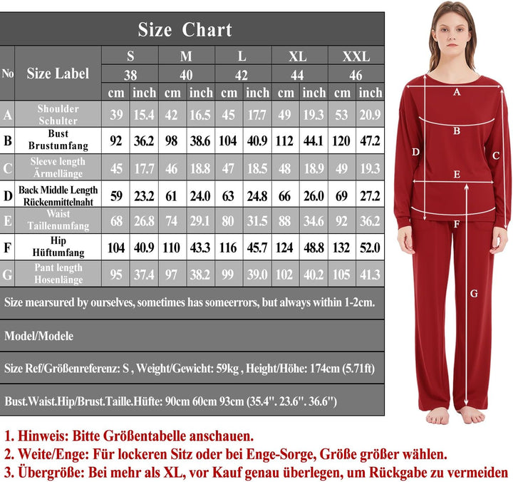 Mnamo Damen Schlafanzug Weich Gestricktes Pyjama Set Gemütliche Nachtwäsche Baumwolle und Modal Atmu