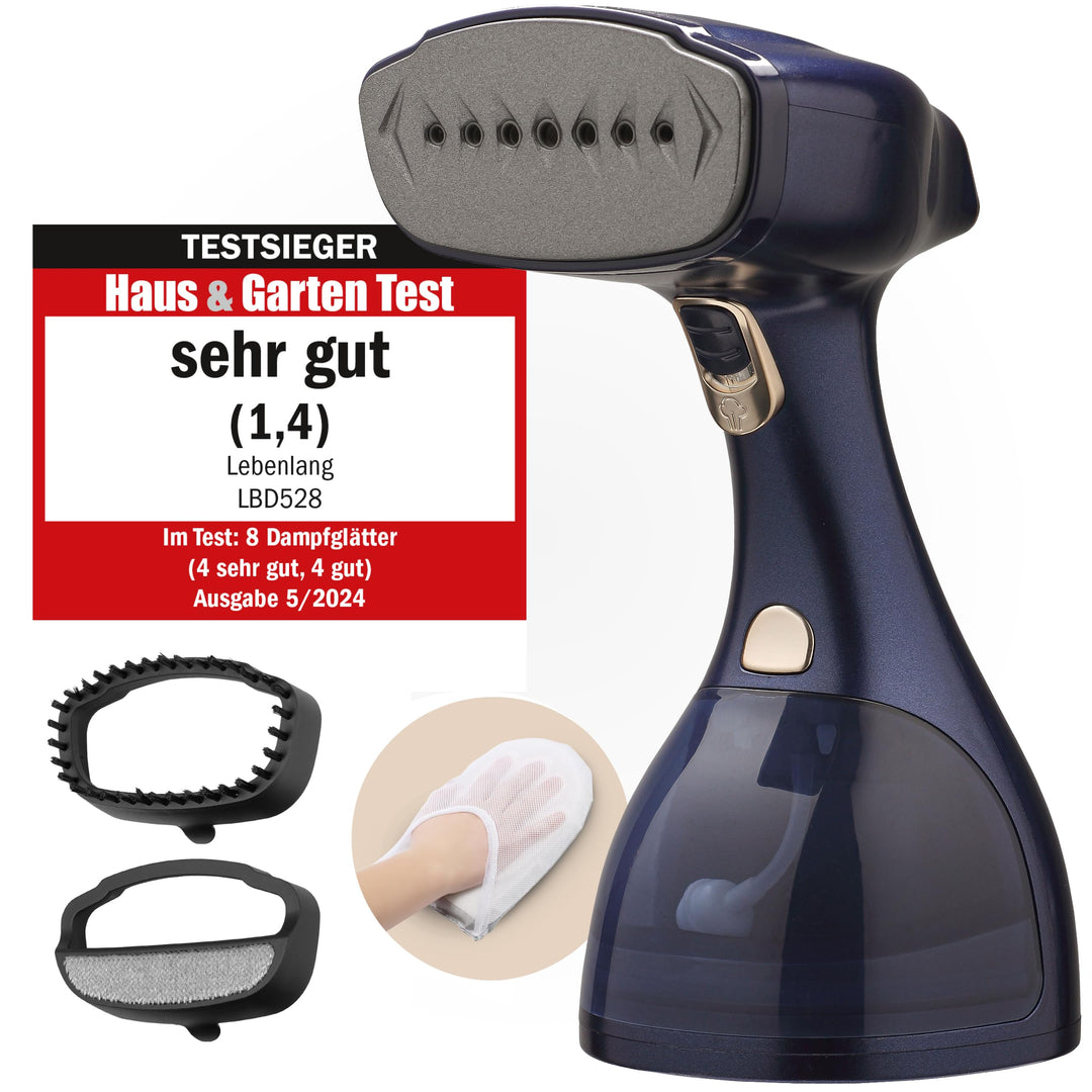 LEBENLANG Steamer Dampfglätter 1500W & 25g/min LCD - 300ml Dampfbürste mit Bügelhandschuh - Dampf Gl