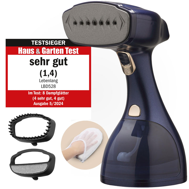 LEBENLANG Steamer Dampfglätter 1500W & 25g/min LCD - 300ml Dampfbürste mit Bügelhandschuh - Dampf Gl