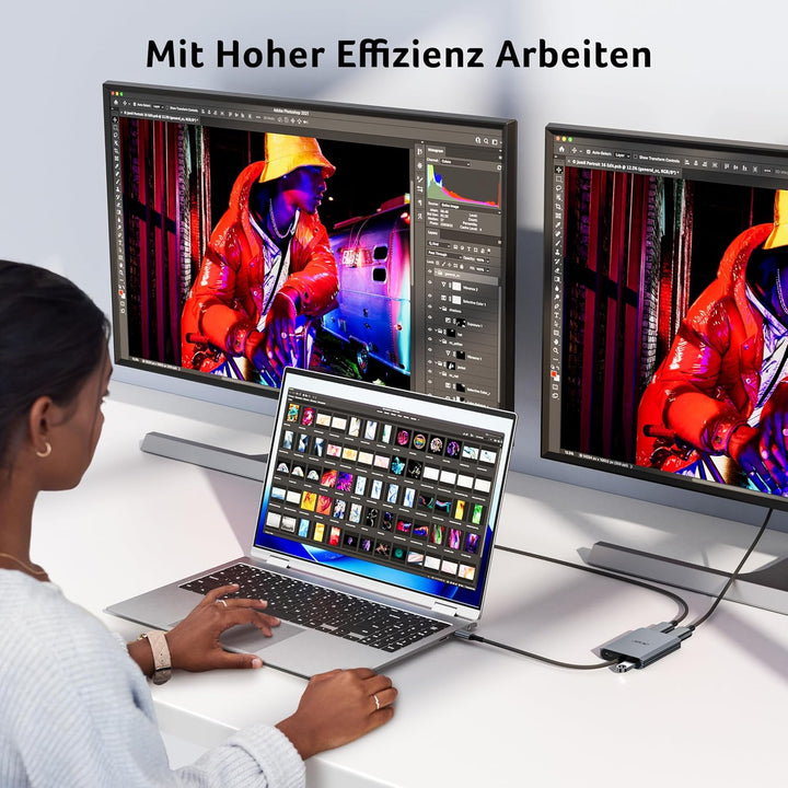 acer USB C auf Dual HDMI Adapter 4K@60Hz, 4-in-1 USB C Hub Multiport Adapter mit 100W PD, USB 3.0, H