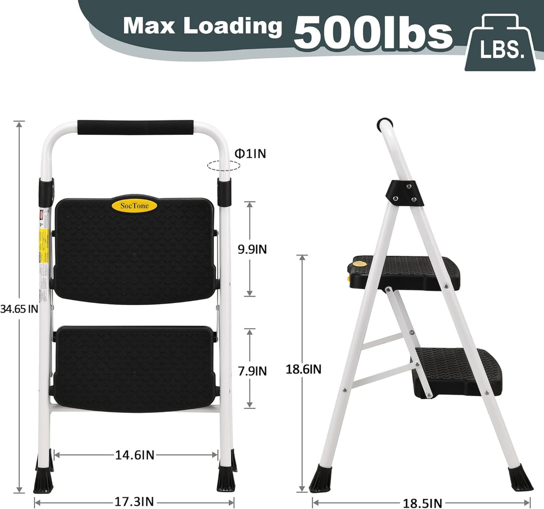 HBTower 2-Stufen-Leiter, Klappbarer Tritthocker mit Breitem Anti-Rutsch-Pedal, Stabiler Praktischer
