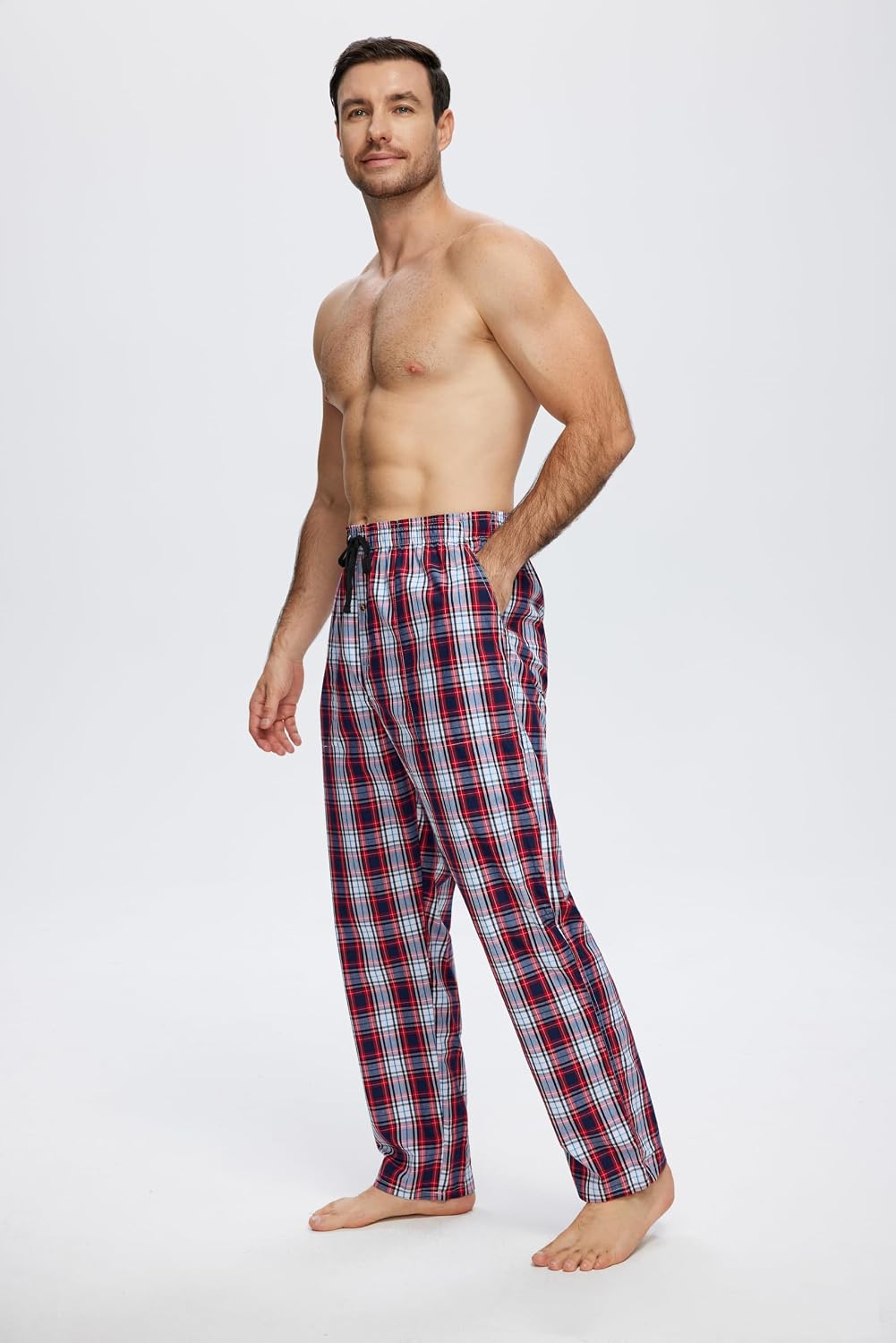 MoFiz Herren Schlafanzughose Baumwolle und Polyester Pyjamahose Lange Karierte Freizeithose Loungeho