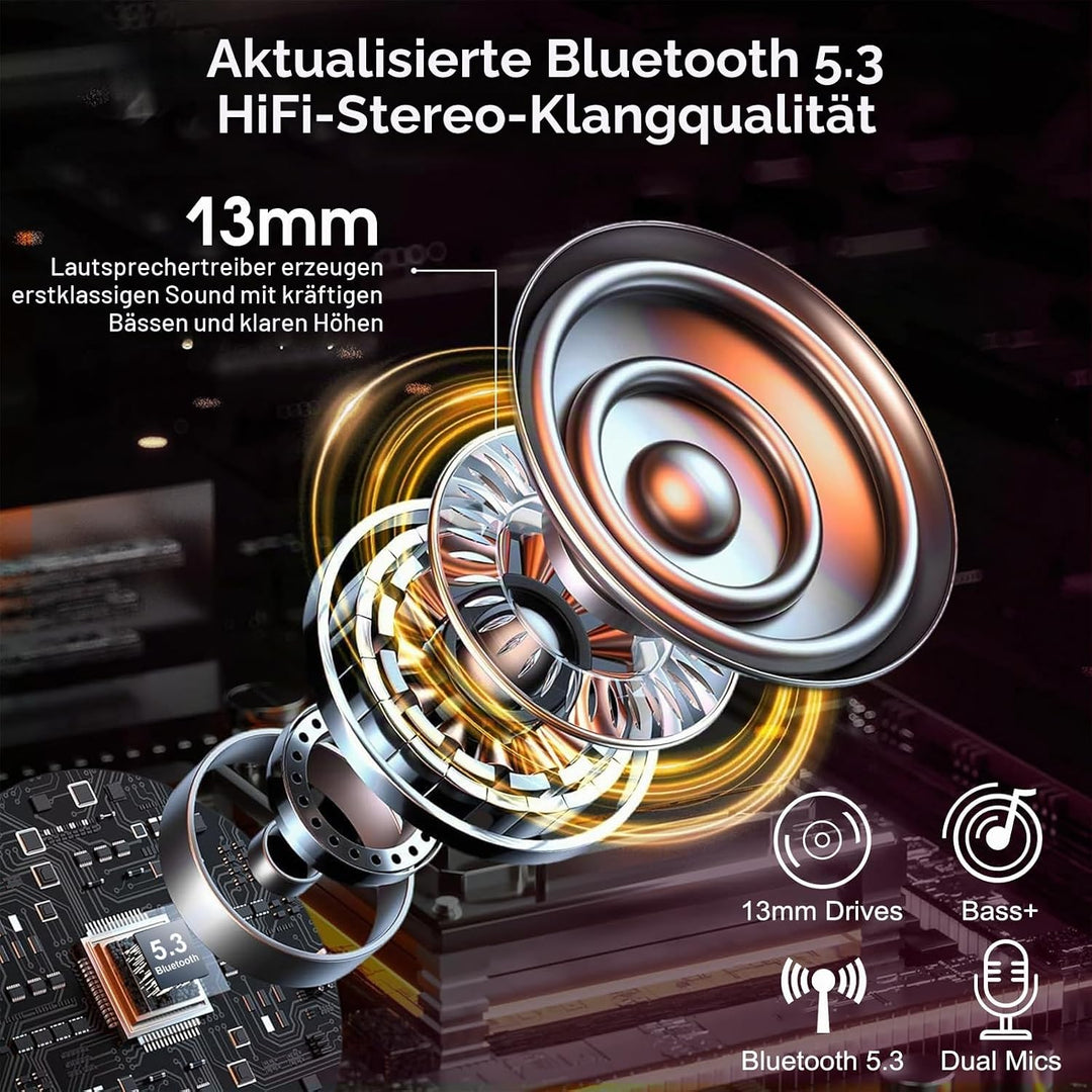 V5.3 Bluetooth Headset, Headset Kabellos Freisprech mit ENC Dual Geräuschunterdrückung Mic, 120 Std