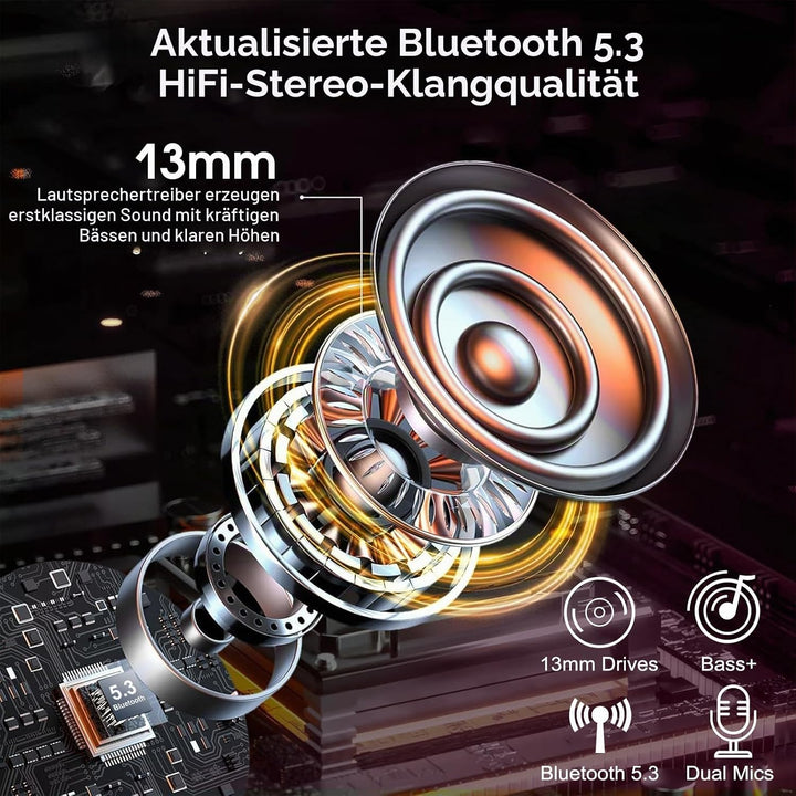 V5.3 Bluetooth Headset, Headset Kabellos Freisprech mit ENC Dual Geräuschunterdrückung Mic, 120 Std