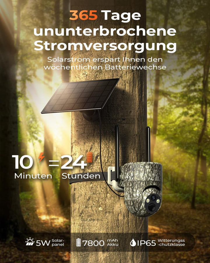 4G LTE Wildkamera mit SIM Karte, Solar Wildkamera mit Handyübertragung APP mit PIR Präziser Personen