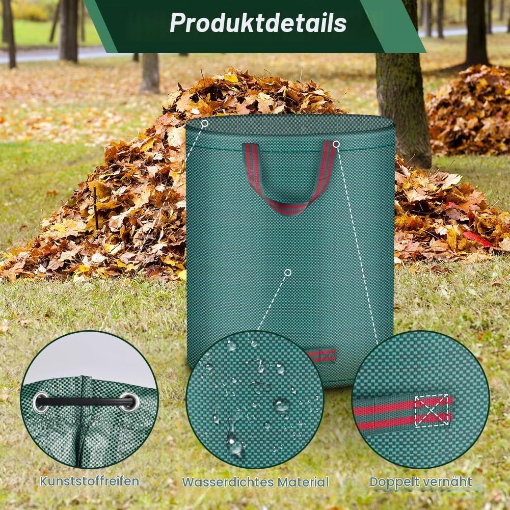 Flintronic Gartenabfallsack, Gartensäcke für Gartenabfälle 3X 272l, Grünschnittsäcke faltbar, Garten