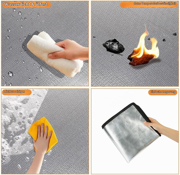 flintronic Feuerschalenmatte, 100 * 100cm Feuerfeste Unterlage Quadrat, Wasserdicht Faltbare Feuerfe