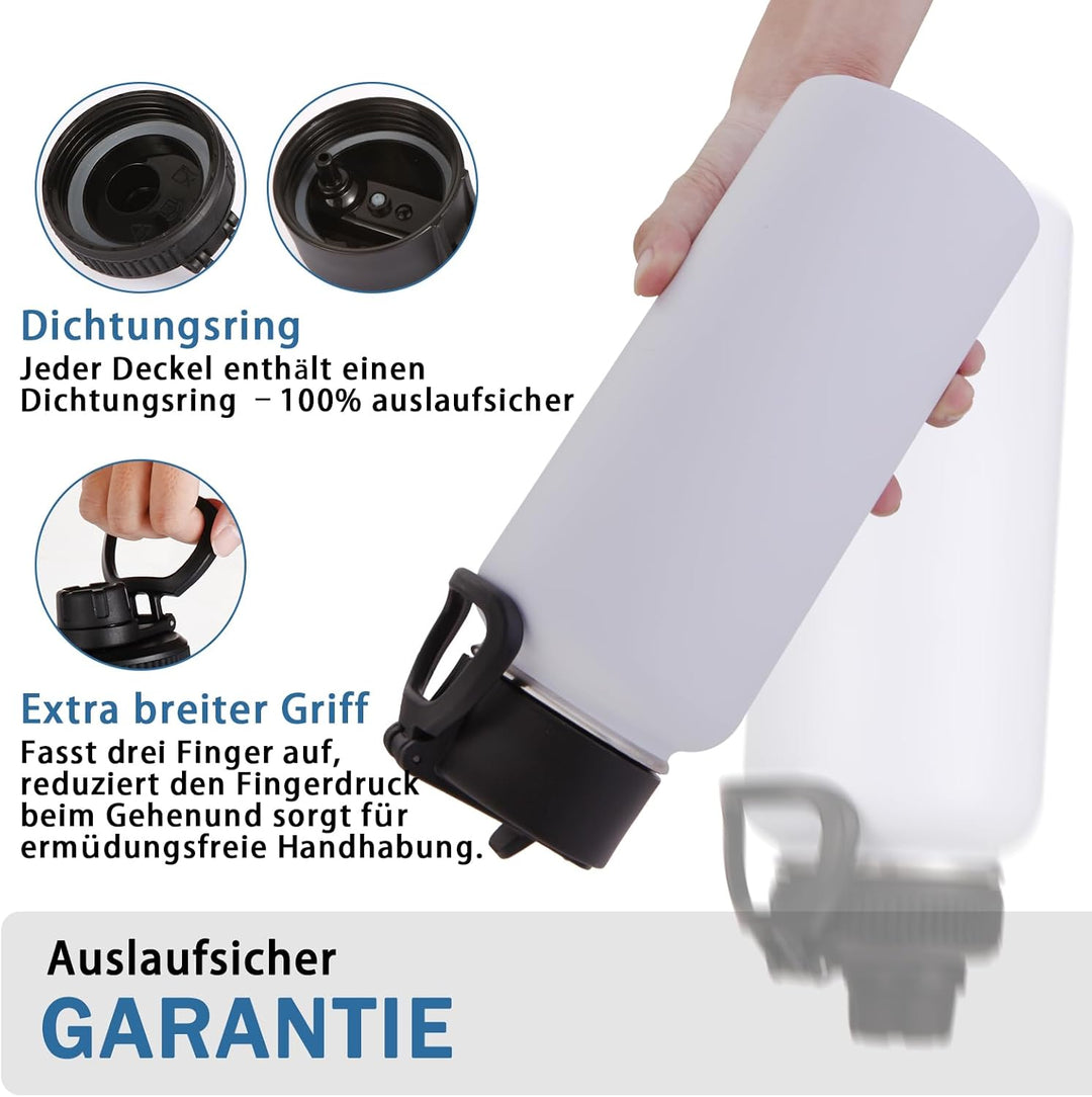 Volhoply 1 Liter Trinkflasche Edelstahl Zwei Packungen,Doppelwandig Vakuum Isolierte Thermosflasche