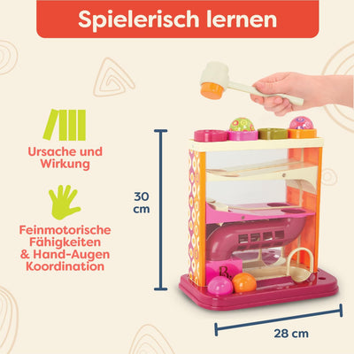 B. toys Kugelbahn Motorikspielzeug – Hammerspiel mit Hammer und 4 Kugeln – Lernspielzeug Hämmerchens
