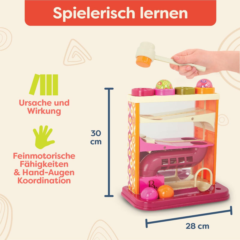 B. toys Kugelbahn Motorikspielzeug – Hammerspiel mit Hammer und 4 Kugeln – Lernspielzeug Hämmerchens
