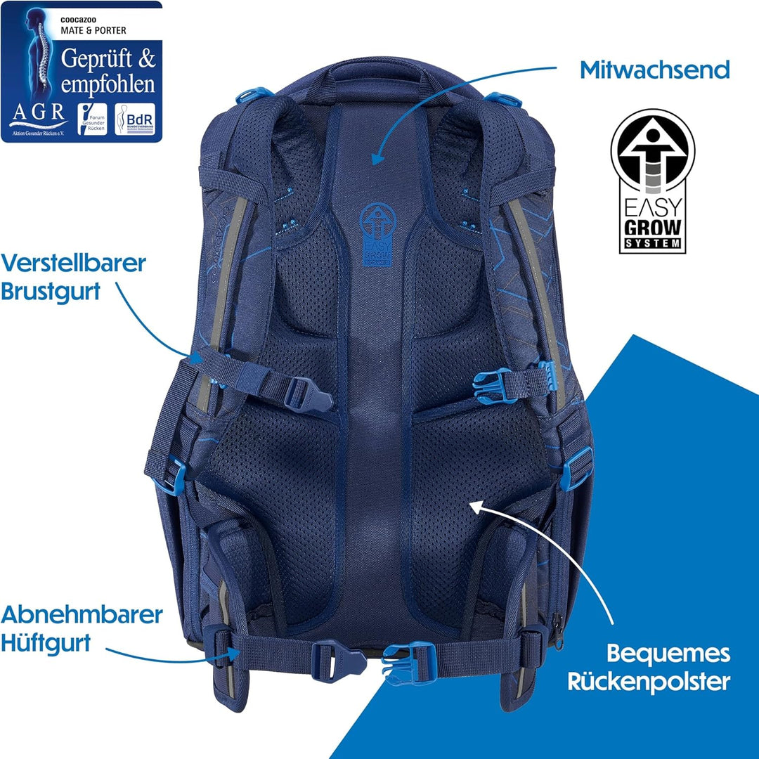 coocazoo Schulrucksack Porter, Blue Motion, blau, ergonomischer & anpassbarer Tornister, höhen- & gr