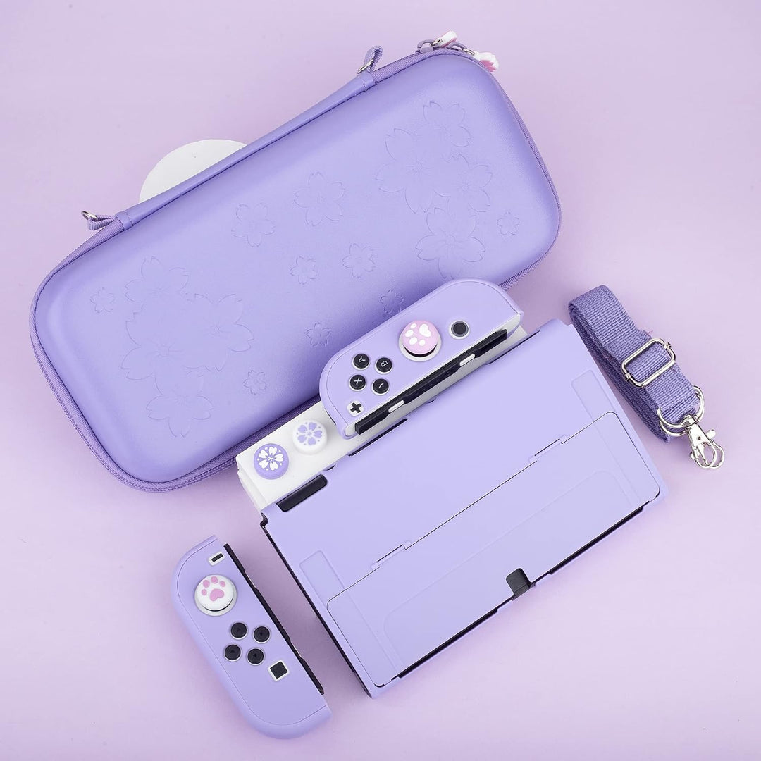 RHOTALL Sakura Embossing Cute Carrying Case Set für Nintendo Switch OLED, Zubehörpaket für Switch OL