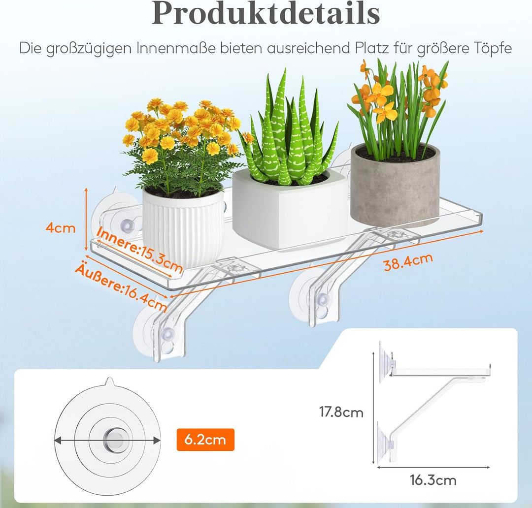 Lifewit 2 Stück Fenster Pflanzenregal ohne Bohren, Kunststoff Fensterregale für Pflanzen trag. 8KG,
