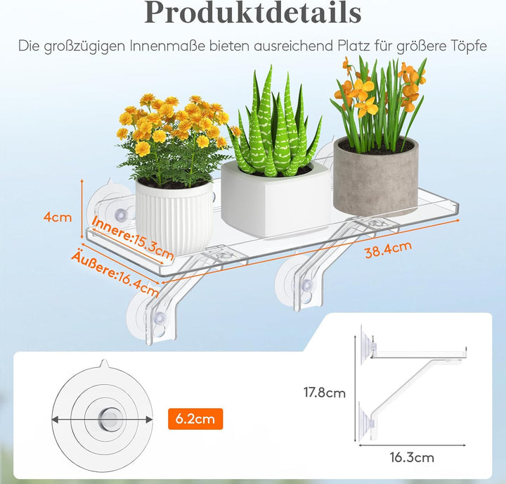 Lifewit 2 Stück Fenster Pflanzenregal ohne Bohren, Kunststoff Fensterregale für Pflanzen trag. 8KG,