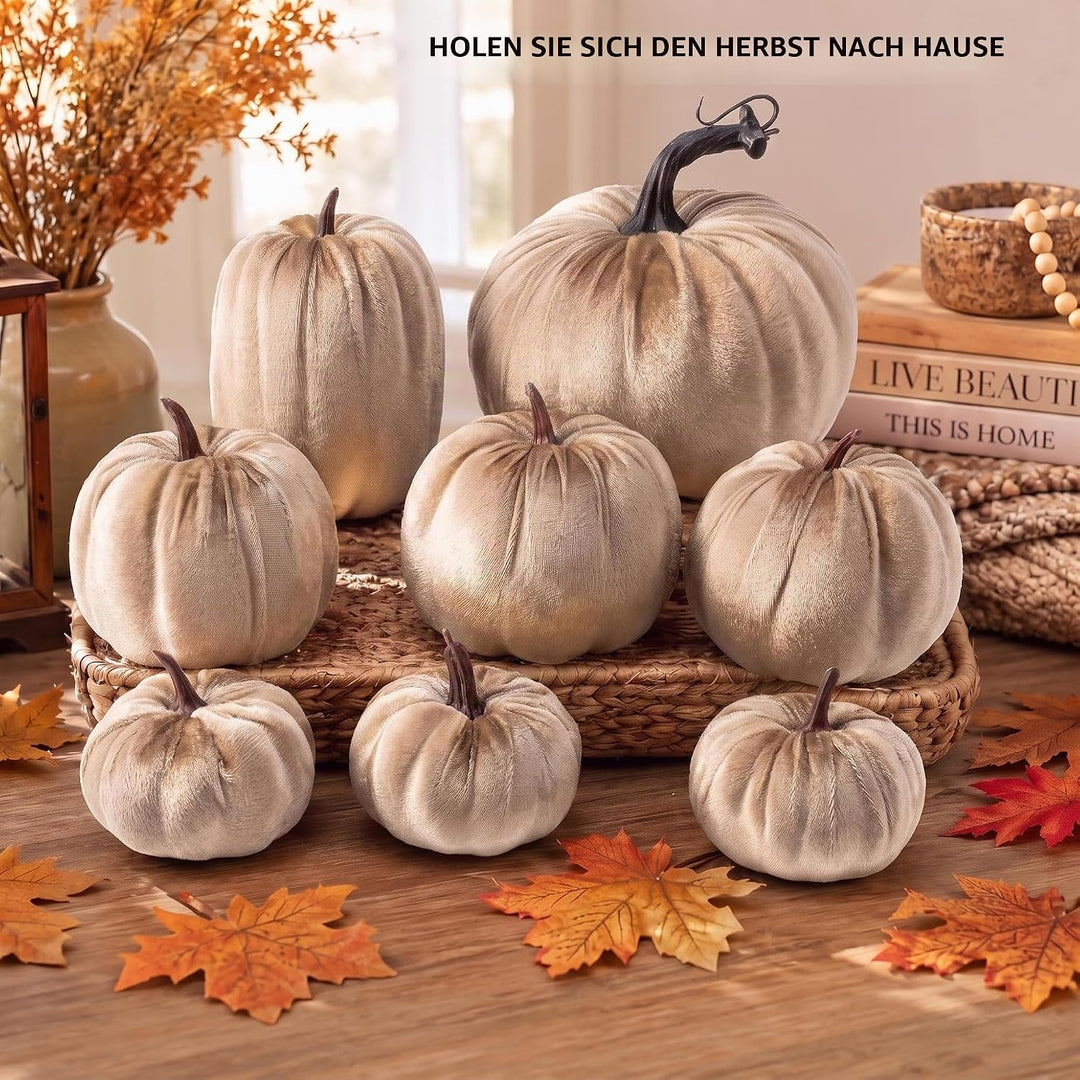 Meiwlong 8 Stück Künstlich Halloween Kürbisse Gefälscht Champagner Samt Tuch Dekoration Zuhause Küch