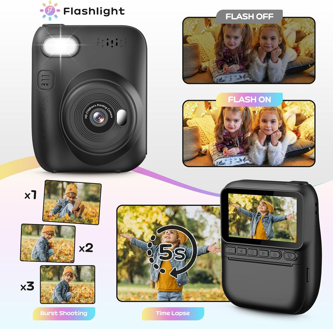 Sofortbildkamera Kinder,14MP 3.0 Zoll Bildschirm Kinderkamera Sofortbildkamera mit 32G Karte, 1080P