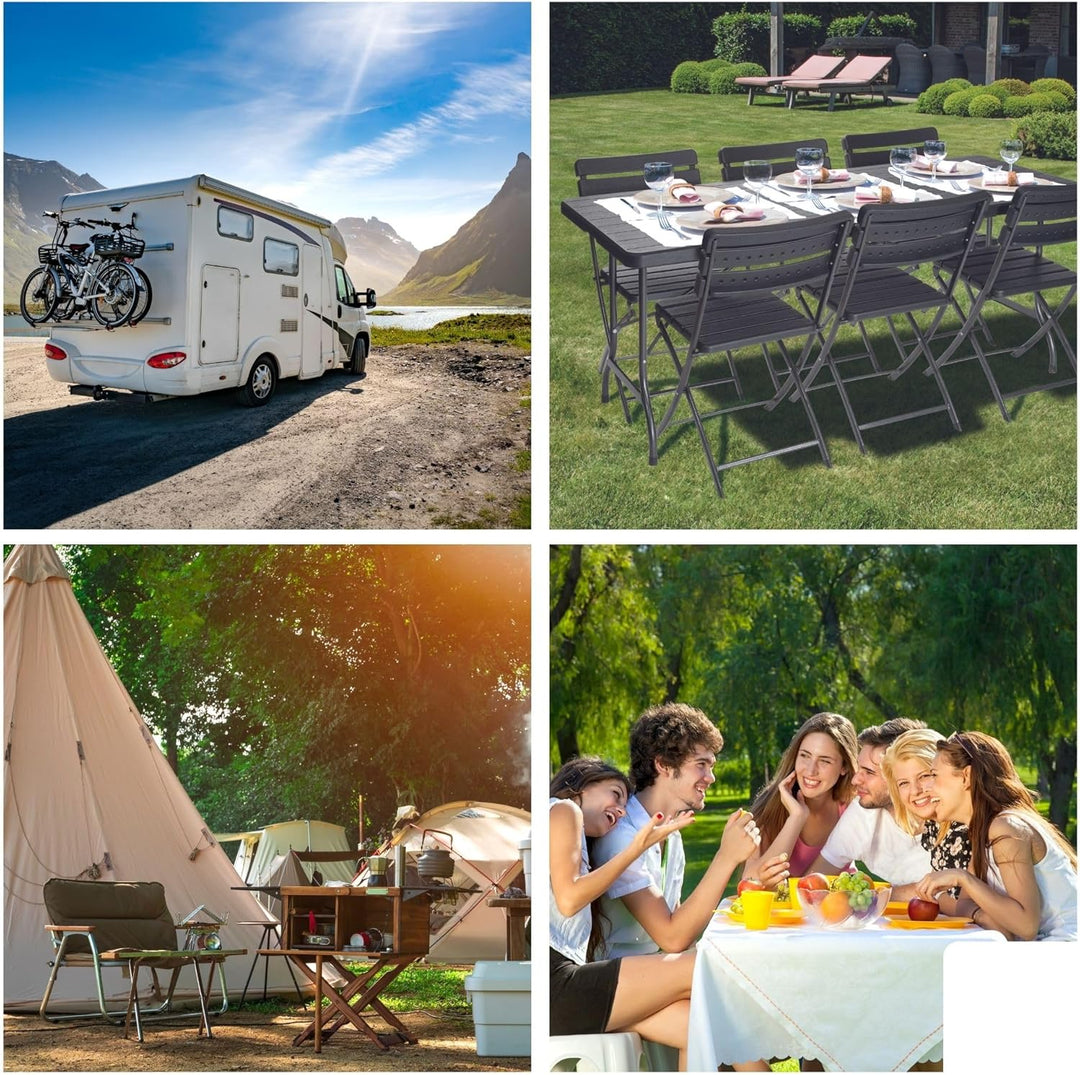 Perel Klapptisch, Buffettisch, Campingtisch, Picknicktisch, Holzoptik schwarz, klappbar tragbar mit