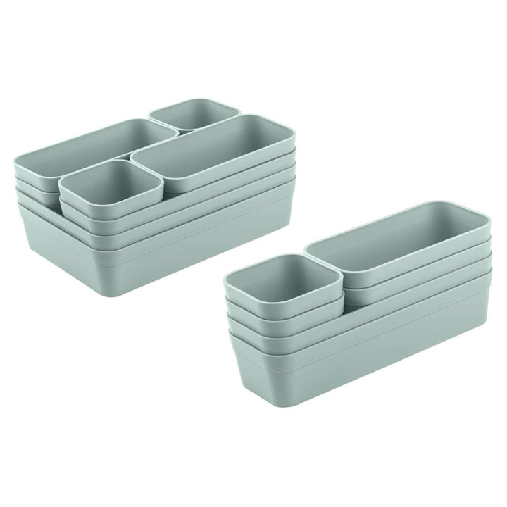 1x Schubladen-Organizer Set Aufbewahrungs-Box Einteiler verstellbar pastell-grün Set-pastellgrün, Se