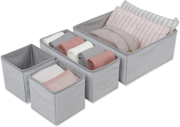 Ocean Home Textile 4er Set Grau Gestreift Aufbewahrungsbox für Schublade, Faltbare Schubladen Ordnun