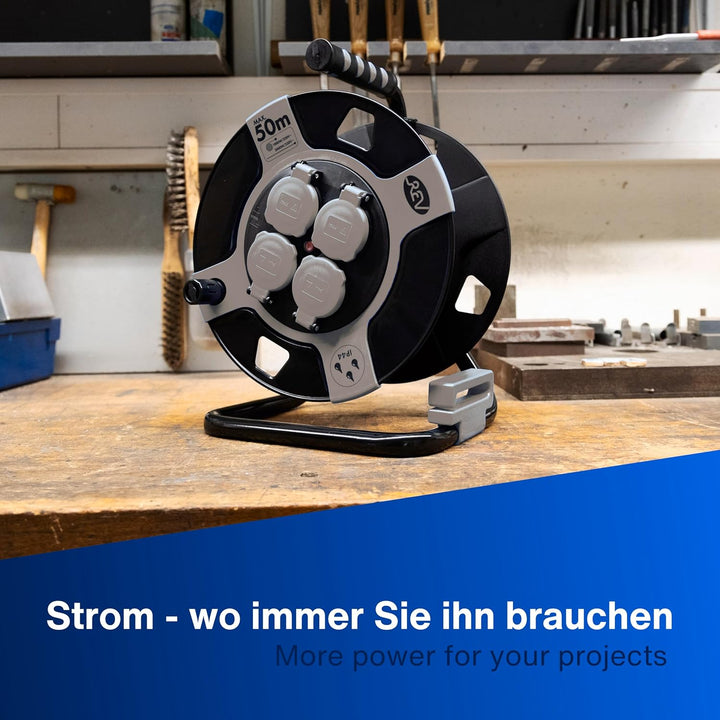 REV Kabeltrommel EX, Gerätetrommel, Kabeltrommel leer IP44, 4-fach, Kabelaufroller leer, grau Grau K