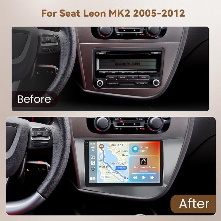 Hikity Android 15 4+128G Autoradio für Seat Leon MK2 2005-2012 mit 9 Zoll Incell Touchscreen, Autora
