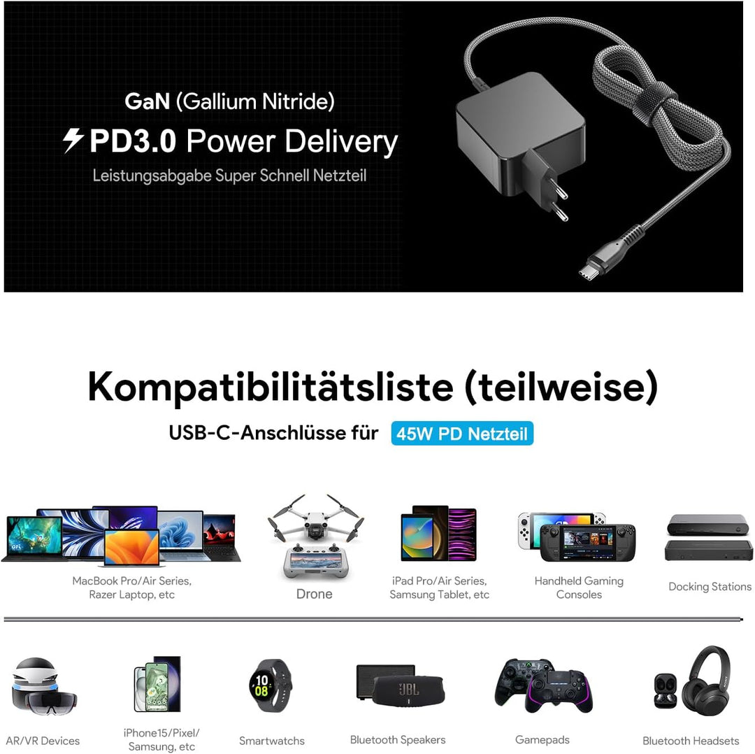 HKY 45W 40W 15W USB C Ladegerät für Anker Soundcore Mini Bluetooth Lautsprecher, JBL Charge 6 Clip 5