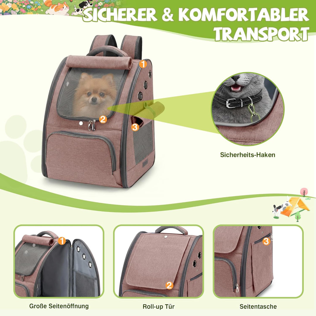 ALLSOPETS Katzenrucksack, Faltbarer Atmungsaktiver Hunderucksack mit Sonnenschutz für Klein Hunde un