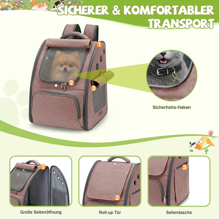 ALLSOPETS Katzenrucksack, Faltbarer Atmungsaktiver Hunderucksack mit Sonnenschutz für Klein Hunde un