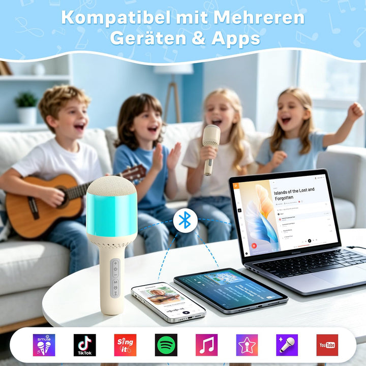Karaoke Mikrofon Kinder & Erwachsene , Kabellos Bluetooth Mikrofon Karaoke mit LED Licht, Tragbares