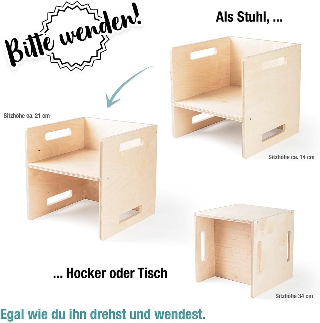 Ehrenkind® Kinder Hocker | Vielseitig & Stabil | Montessori Hocker | Wendehocker aus Birkenschichtho