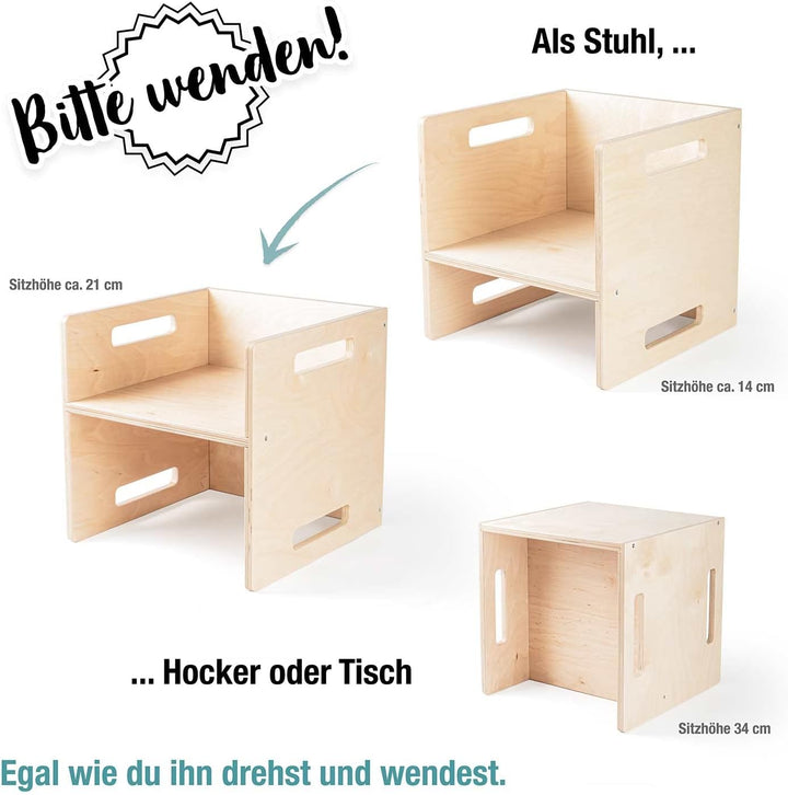 Ehrenkind® Kinder Hocker | Vielseitig & Stabil | Montessori Hocker | Wendehocker aus Birkenschichtho