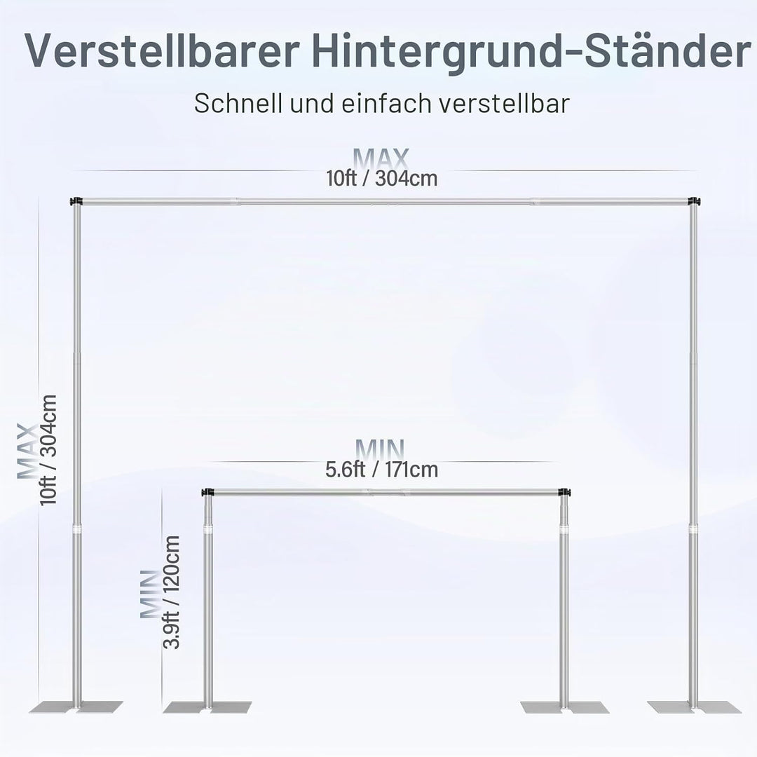 EMART Foto Hintergrund Ständer 3 x 3 m, Heavy Duty Hintergrundständer mit Metallstahlbasis, Verstell