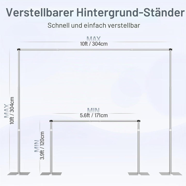 EMART Foto Hintergrund Ständer 3 x 3 m, Heavy Duty Hintergrundständer mit Metallstahlbasis, Verstell