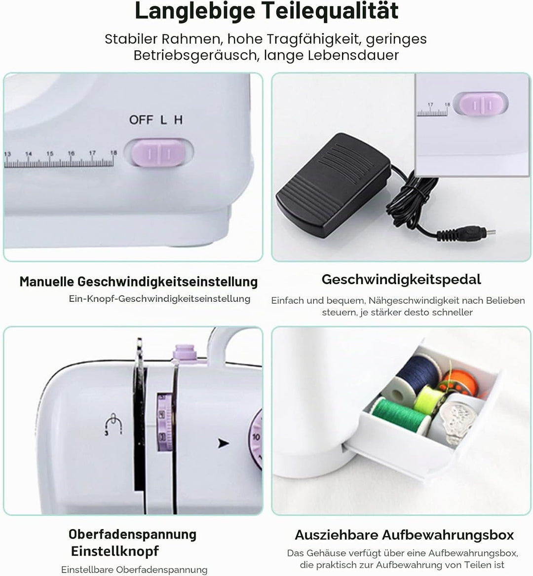 LetCart 505 Tragbare Nähmaschine, Kleine Nähmaschine Elektro Nähmaschine Haushaltsnähmaschinen Set f
