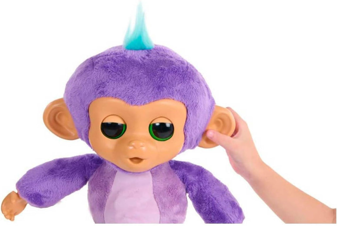 Fingerlings Kümmere dich um Y Mima, interaktiver Plüsch-Affe in Lila, weich und kuschelig, mit +150