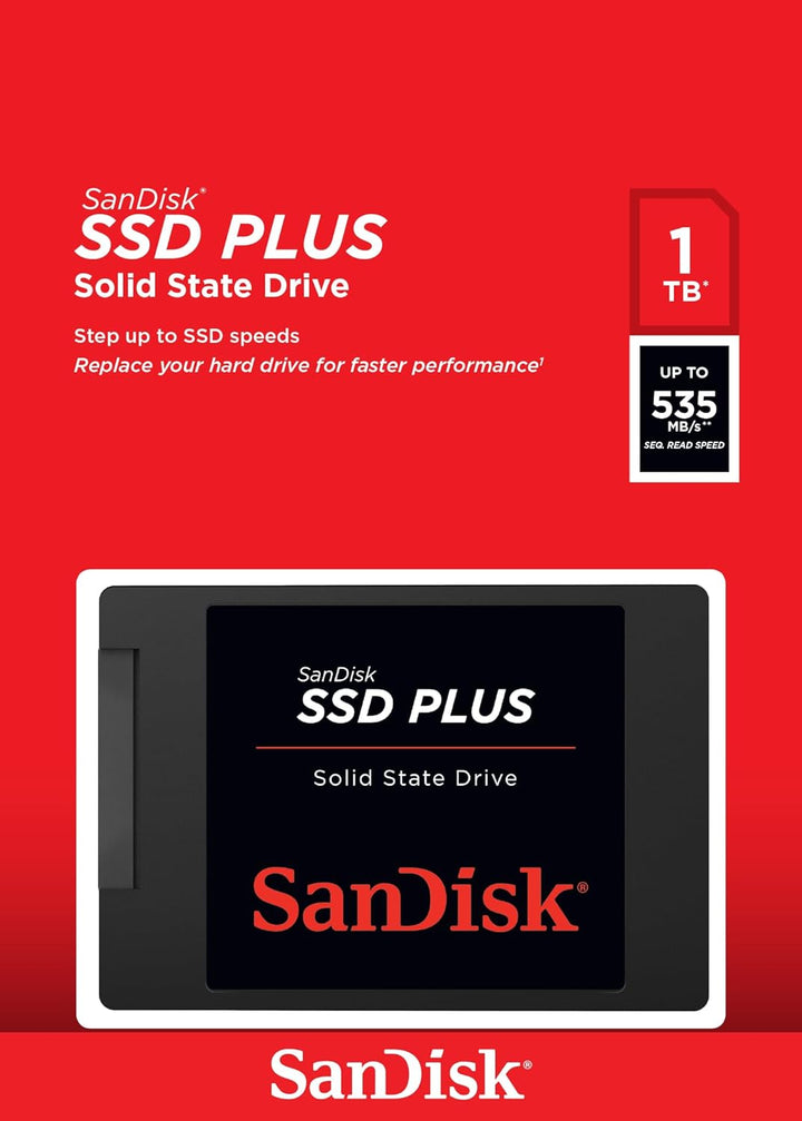 SanDisk SSD Plus interne SSD Festplatte 1 TB (schnelleres Hoch-, Herunterfahren und Laden, Lesegesch