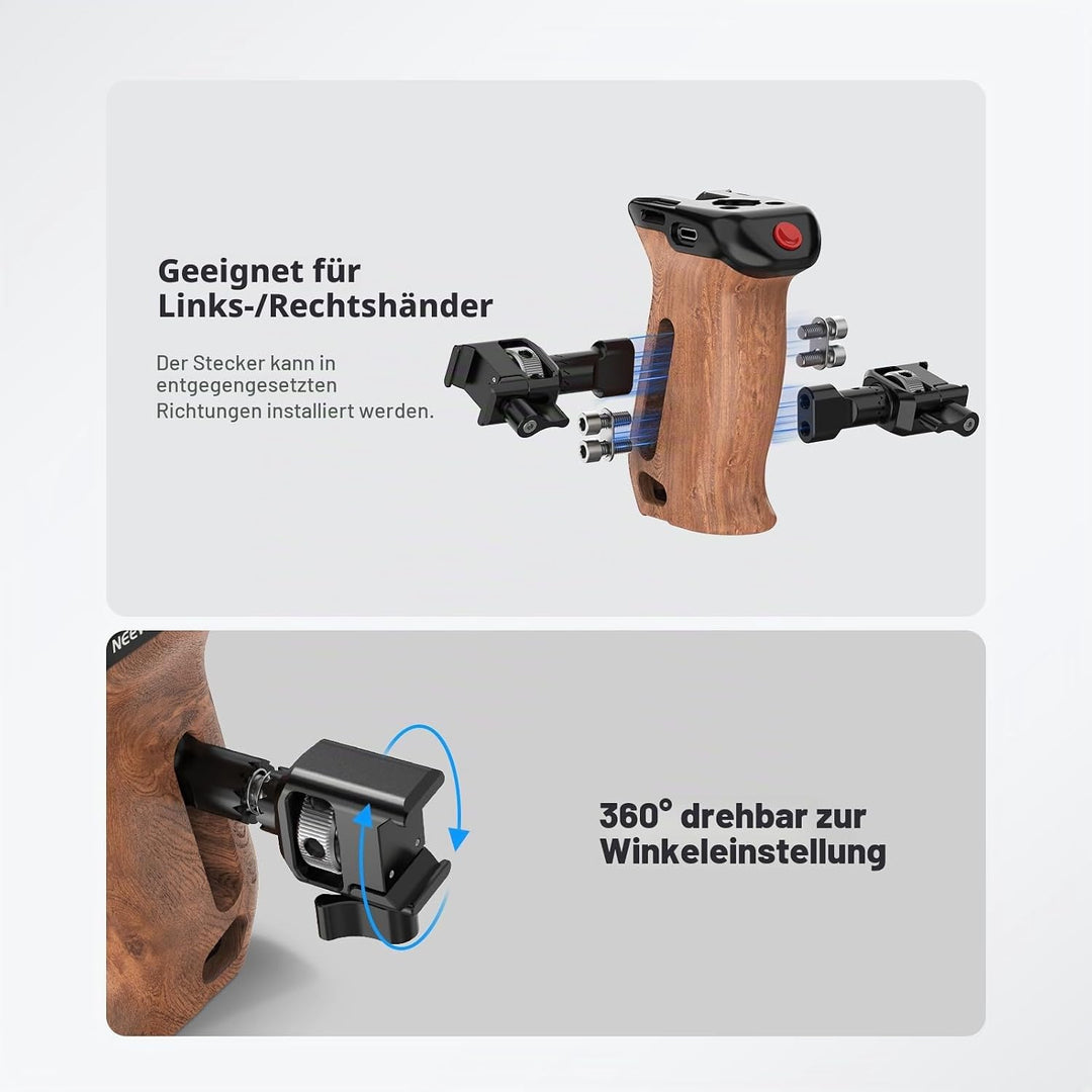 NEEWER Side Handle Holz Seitengriff mit Fernauslöser für Aufnahme Start/Stopp, NATO Klemme 1/4" und