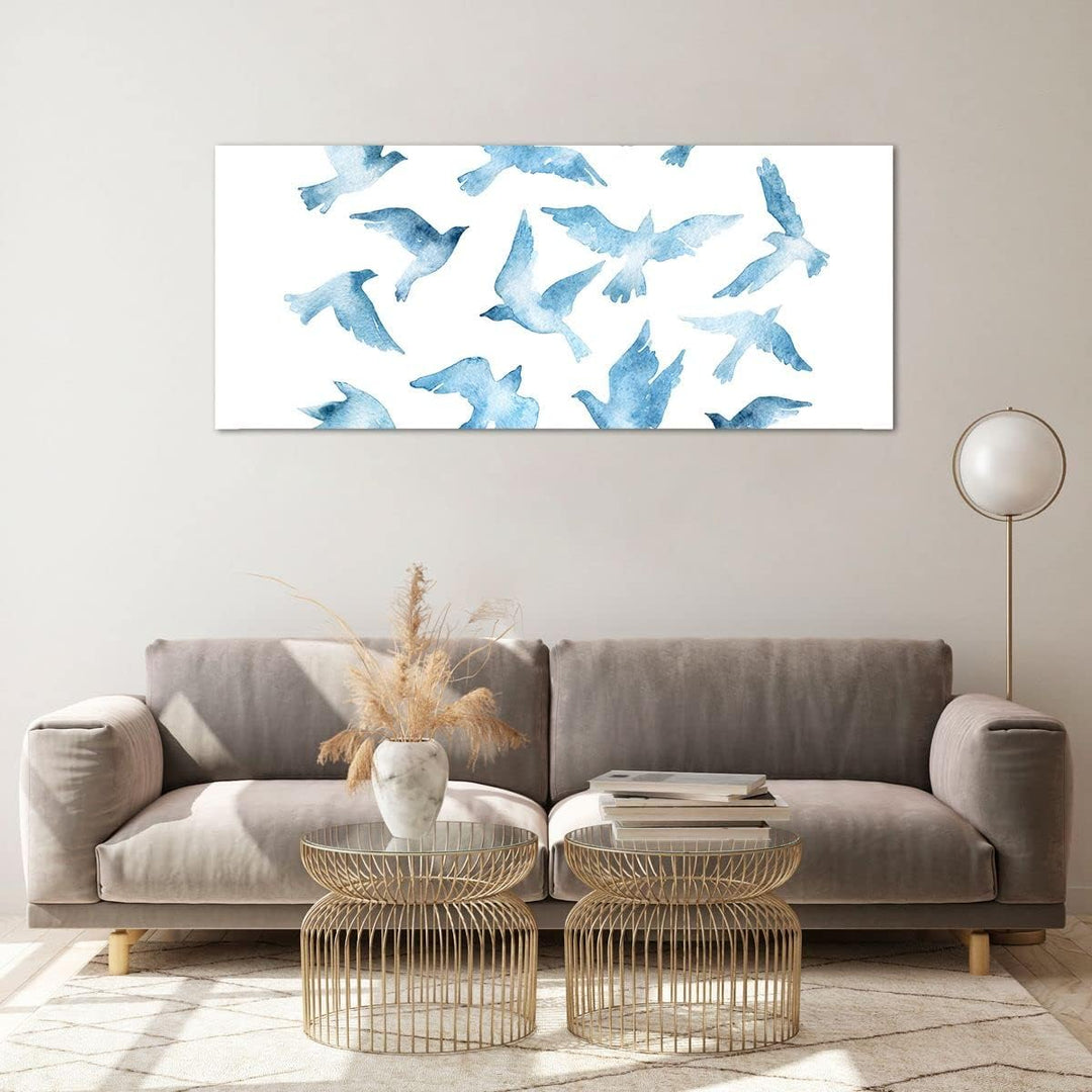 Wandbilder Dekoration Wohnzimmer Vögel digital Wolke Taube Panorama Bilder auf Glas 120x50cm Glasbil